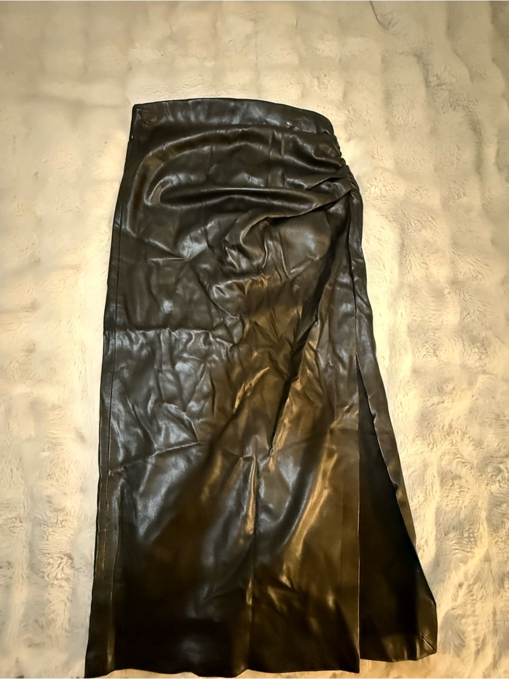 Zara Black Faux Leather Maxi Skirt with Side Slit